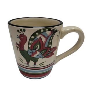 Tabletops Gallery Hand Painted Bright colors Peacock Rooster Coffee Mug 13 oz.
